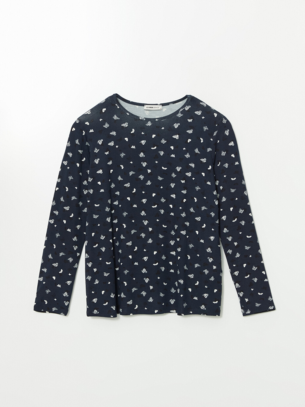 Crew Neck Patterned Long Sleeve Women's T-shirt-4