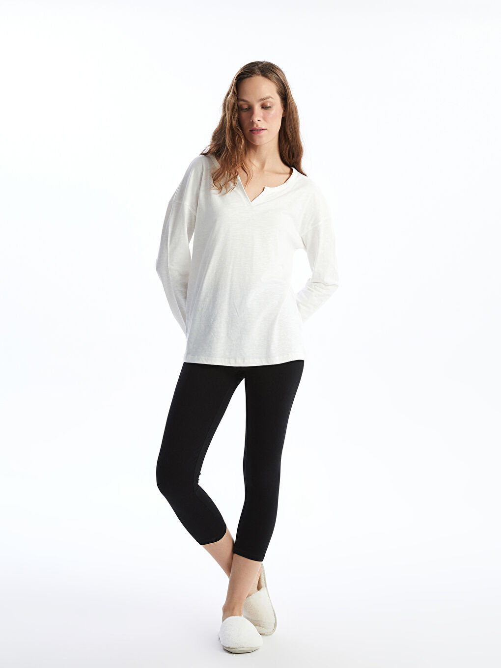 Siyah Kadın Beli Lastikli Düz İçlik Tayt