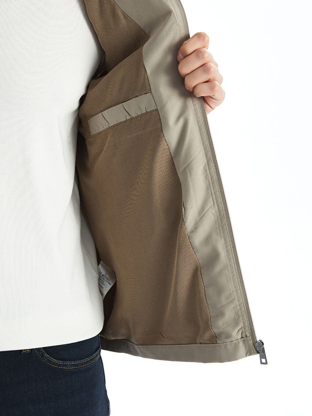 Bej Standart Kalıp Dik Yaka Erkek Avcı Yeleği-3