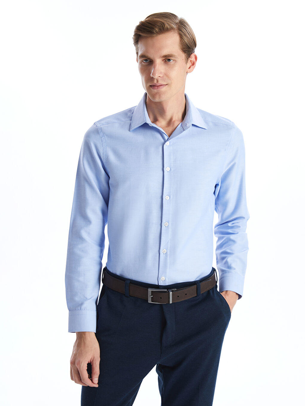 Slim Fit Long Sleeve Oxford Men's Shirt -W41250Z8-CU5