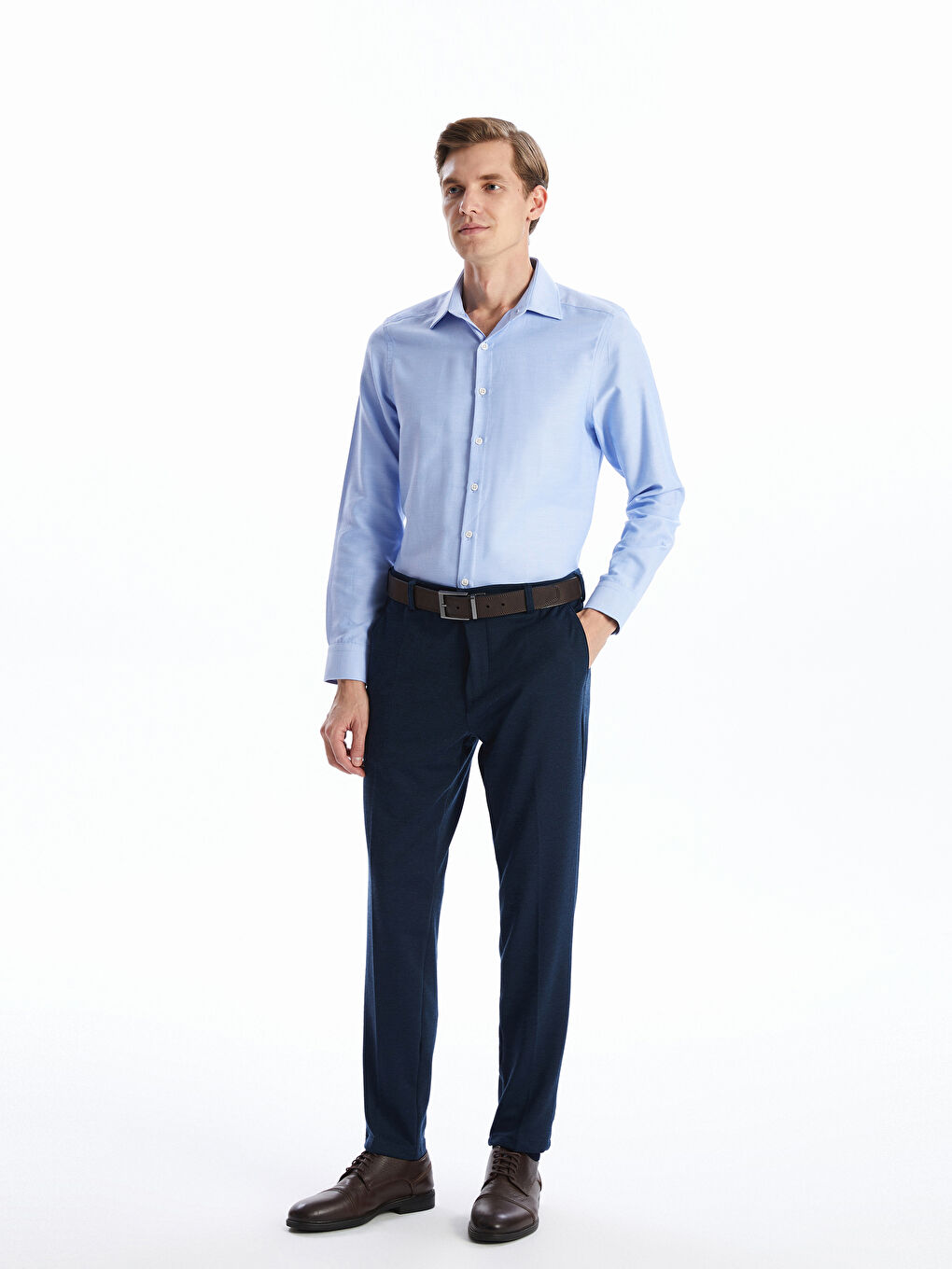 Slim Fit Long Sleeve Oxford Men's Shirt -W41250Z8-CU5