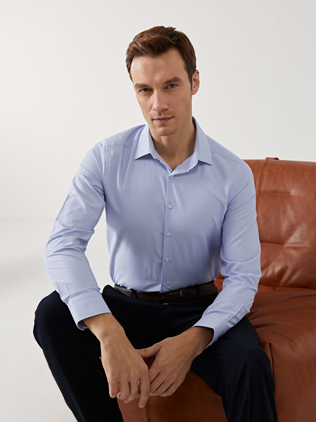 Slim fit muška košulja dugih rukava, prugasta -W41286Z8-LEN