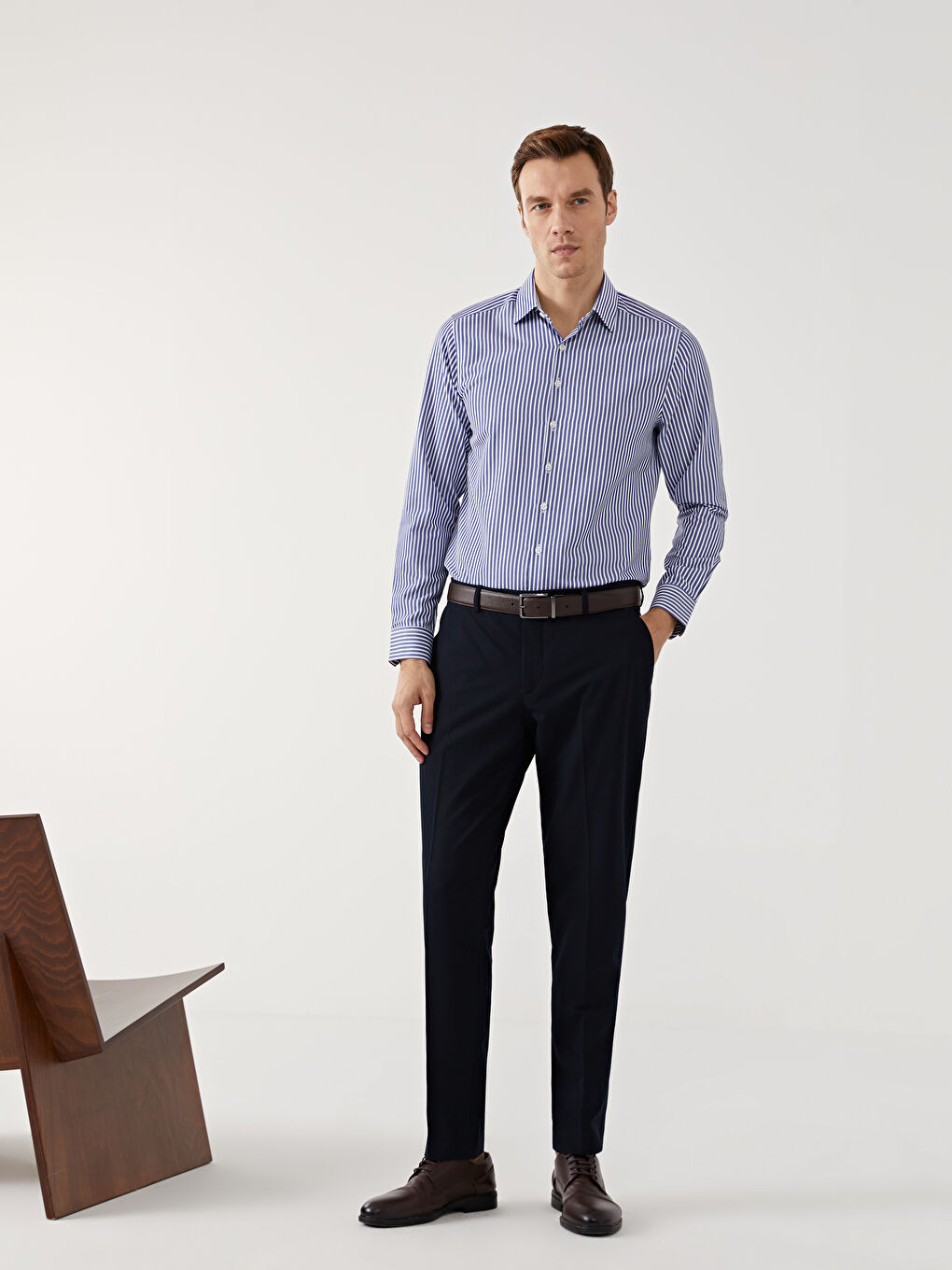 Slim Fit Long Sleeve Striped Poplin Men's Shirt-1