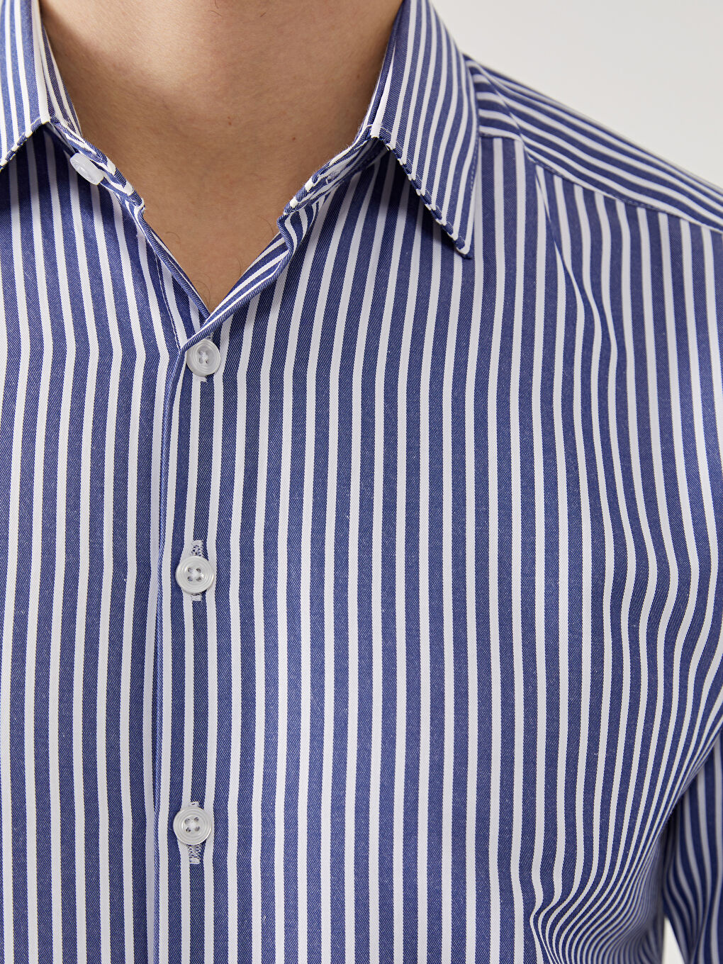 Slim Fit Long Sleeve Striped Poplin Men's Shirt-2