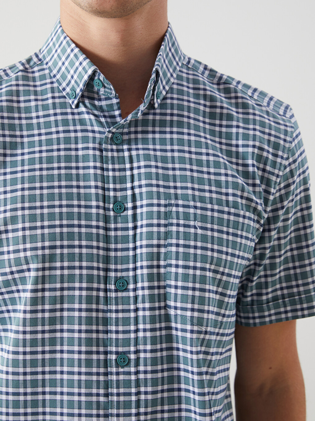 Regular Fit Short Sleeve Plaid Oxford Men's Shirt-2