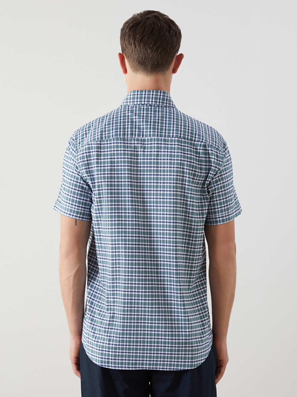 Regular Fit Short Sleeve Plaid Oxford Men's Shirt-3