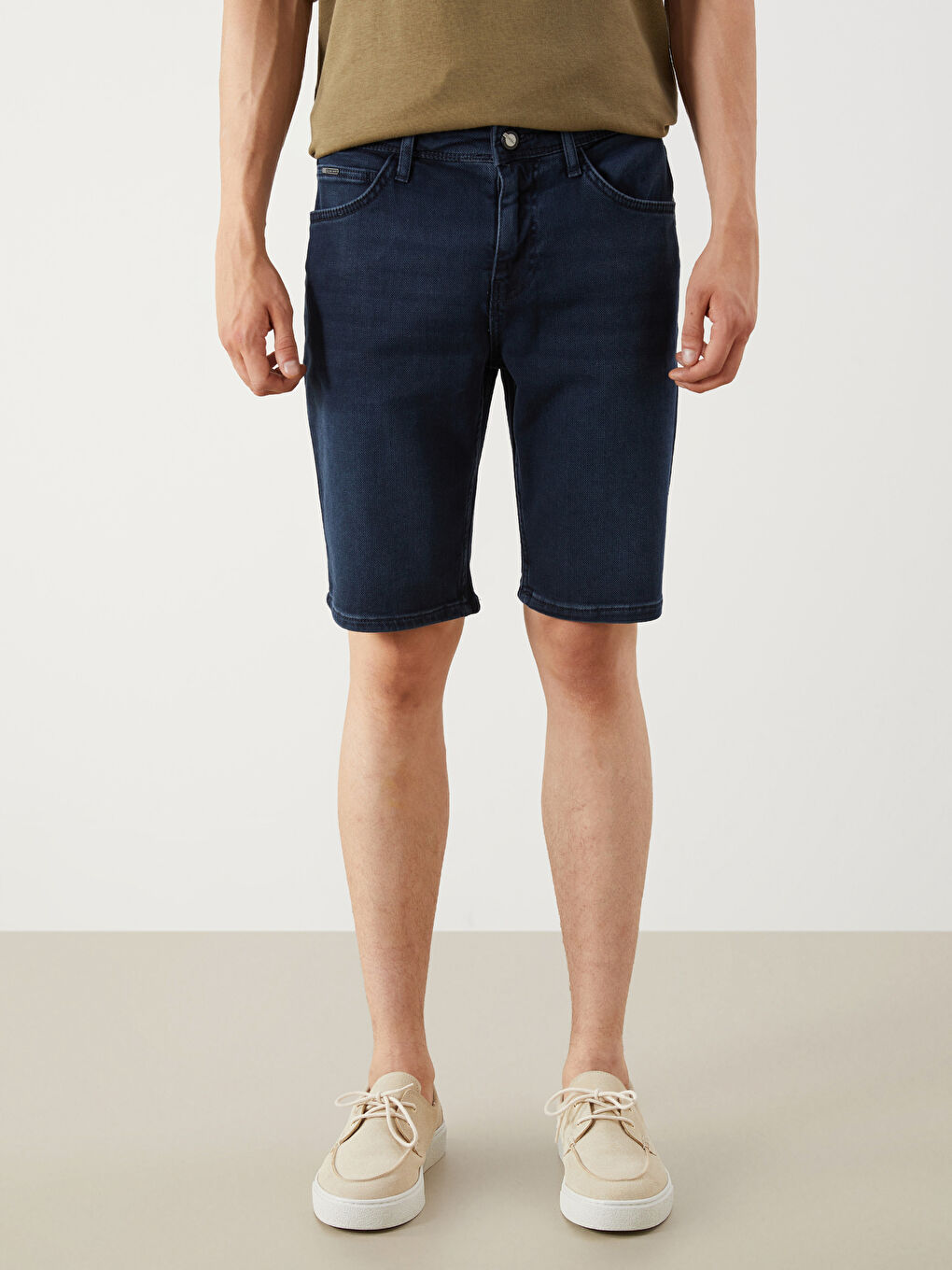 İndigo Slim Fit Erkek Jean Şort-1
