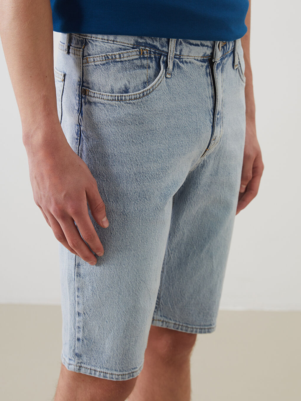 İndigo Standart Kalıp Erkek Jean Şort-2