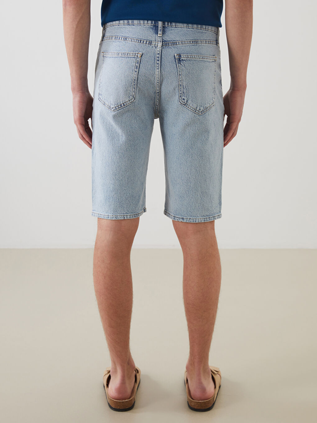 İndigo Standart Kalıp Erkek Jean Şort-3