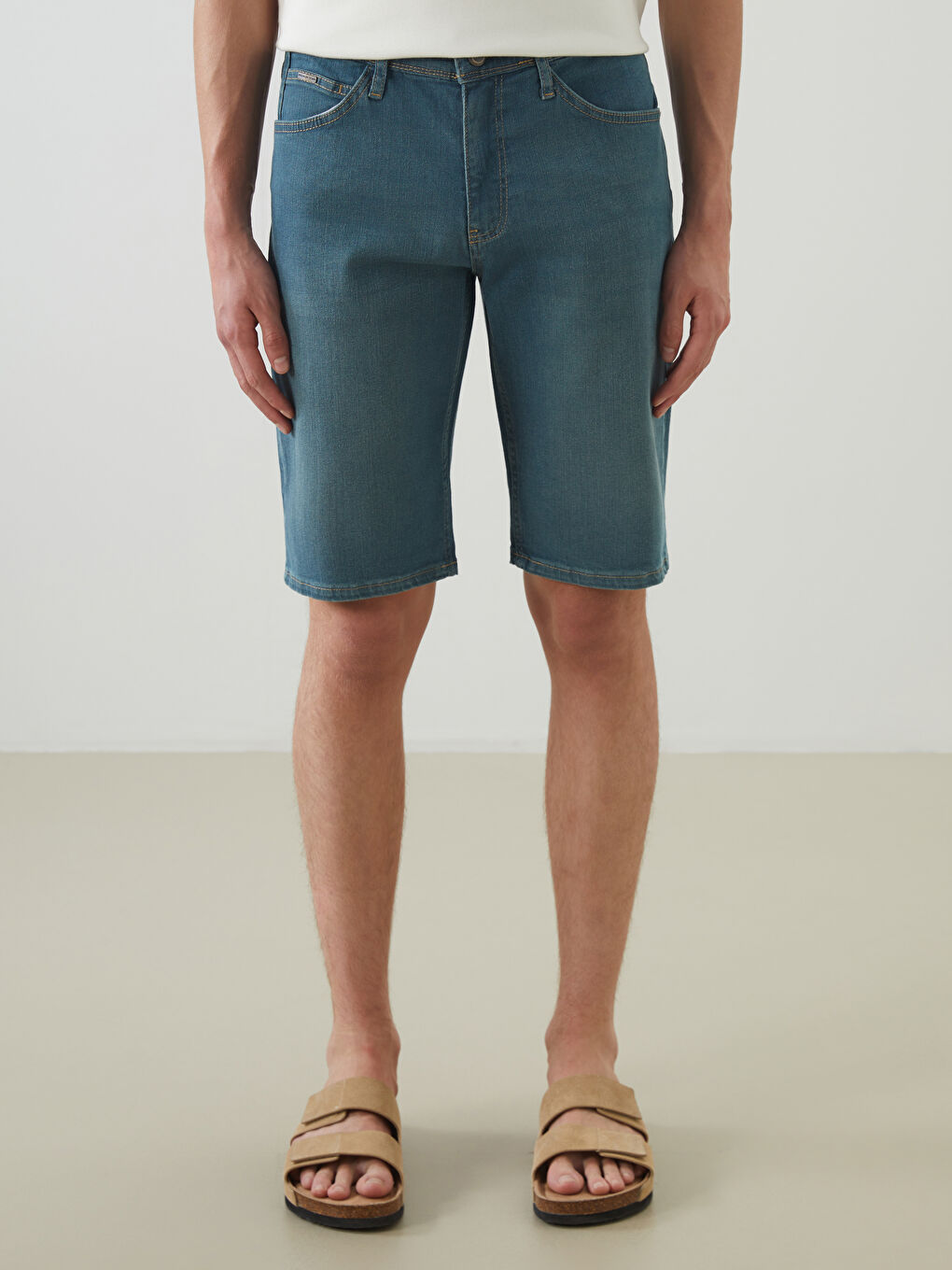 Yeşil Standart Kalıp Erkek Jean Şort-1