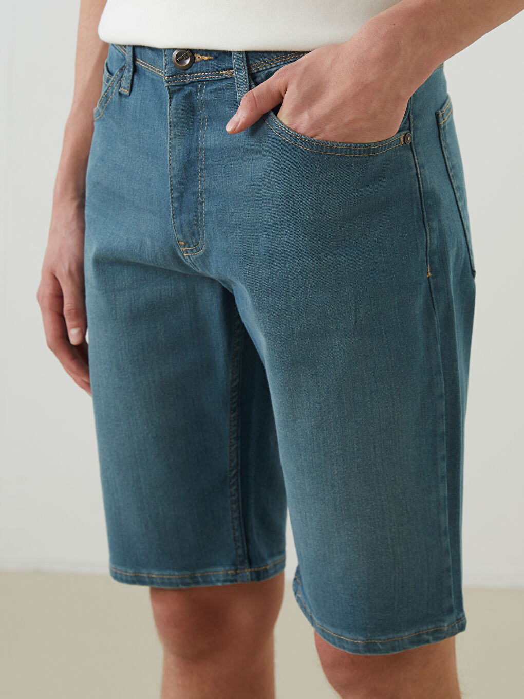 Yeşil Standart Kalıp Erkek Jean Şort-2