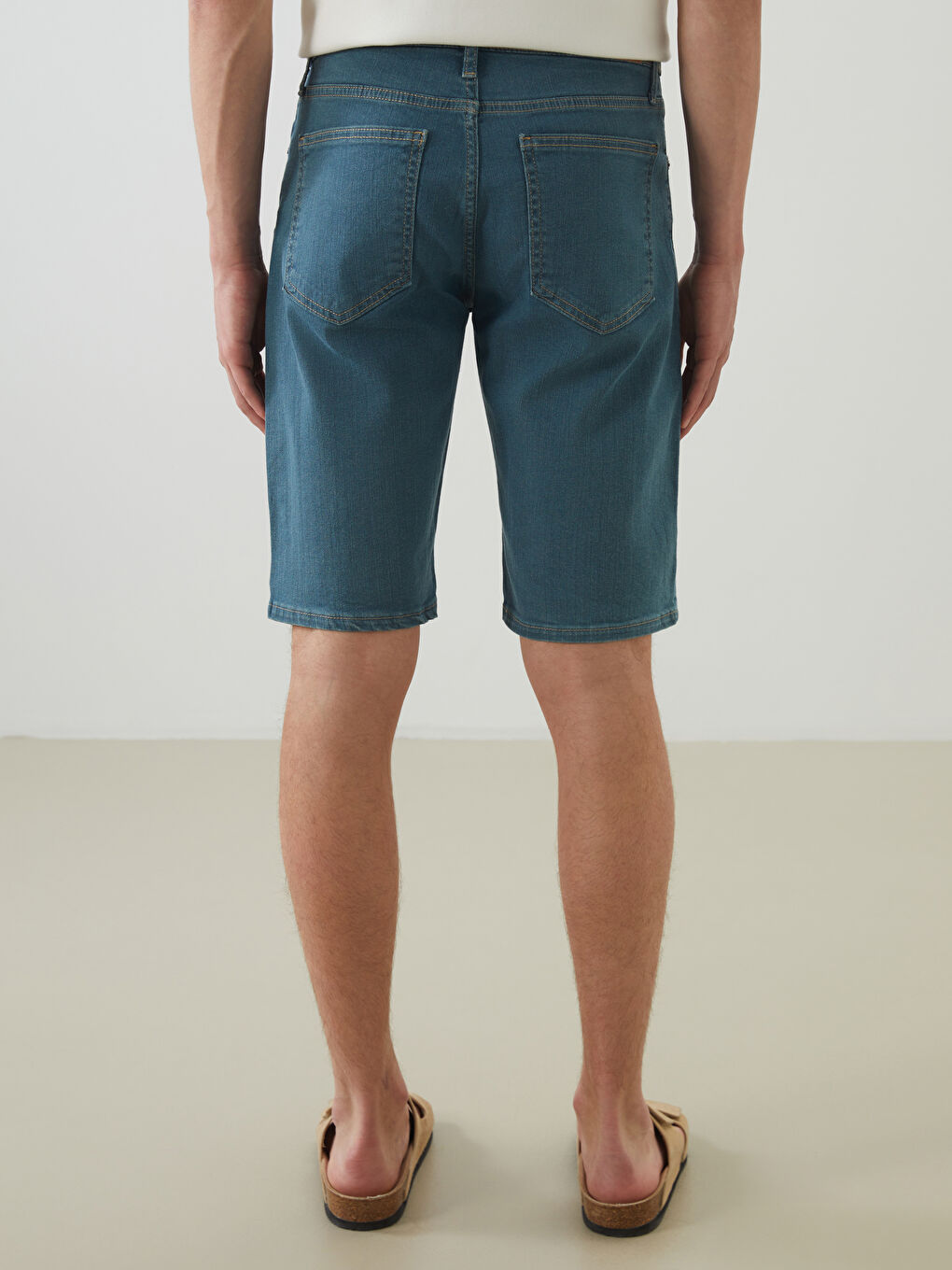 Yeşil Standart Kalıp Erkek Jean Şort-3