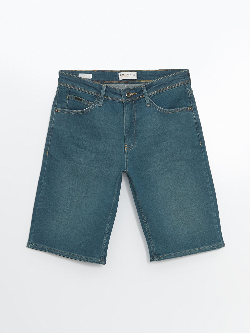 Yeşil Standart Kalıp Erkek Jean Şort-4