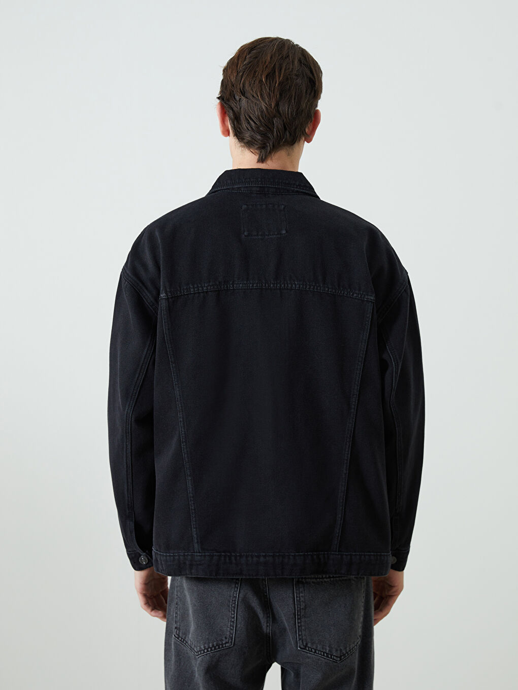 Siyah Rahat Kalıp Erkek Jean Ceket-3