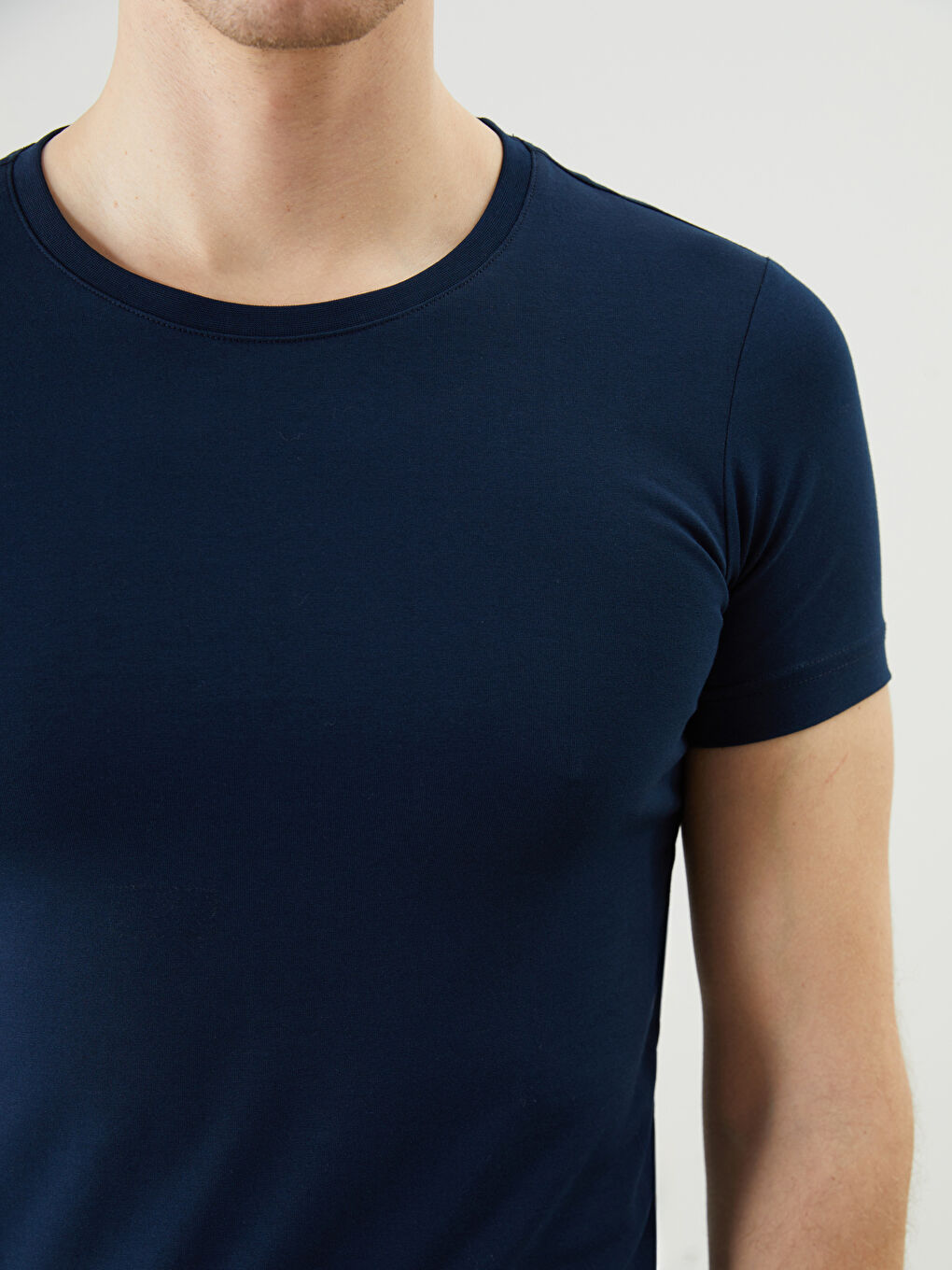 Lacivert Bisiklet Yaka Penye Erkek Atlet-2