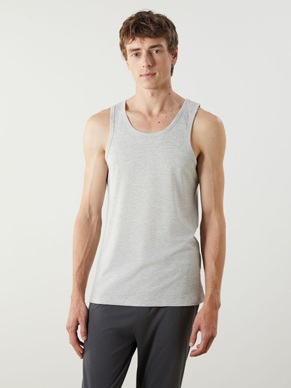 Gri U Yaka Penye Erkek Atlet 2'li-1