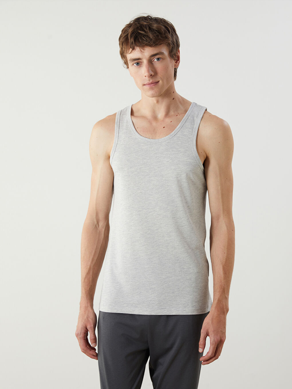 Gri U Yaka Penye Erkek Atlet 2'li-3