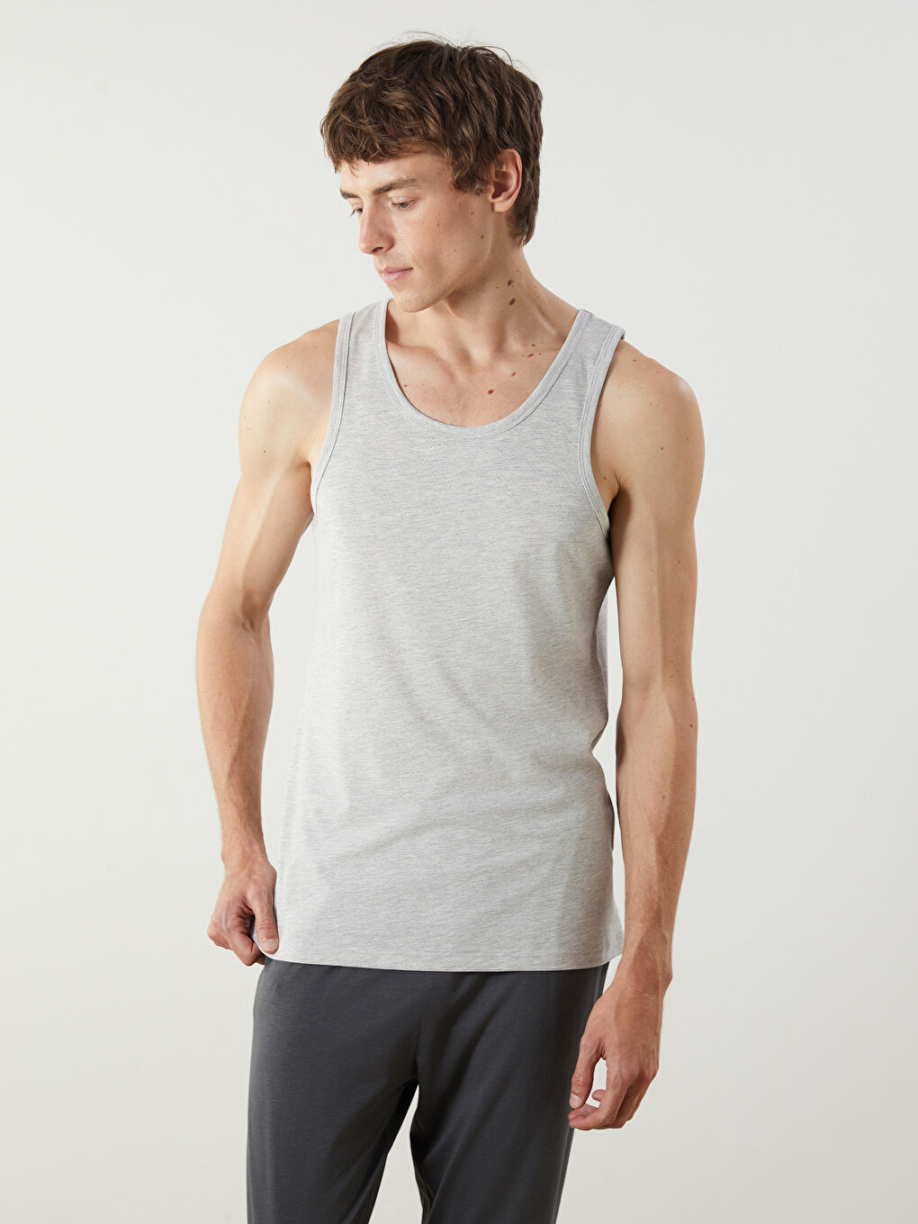 Gri U Yaka Penye Erkek Atlet 2'li-4