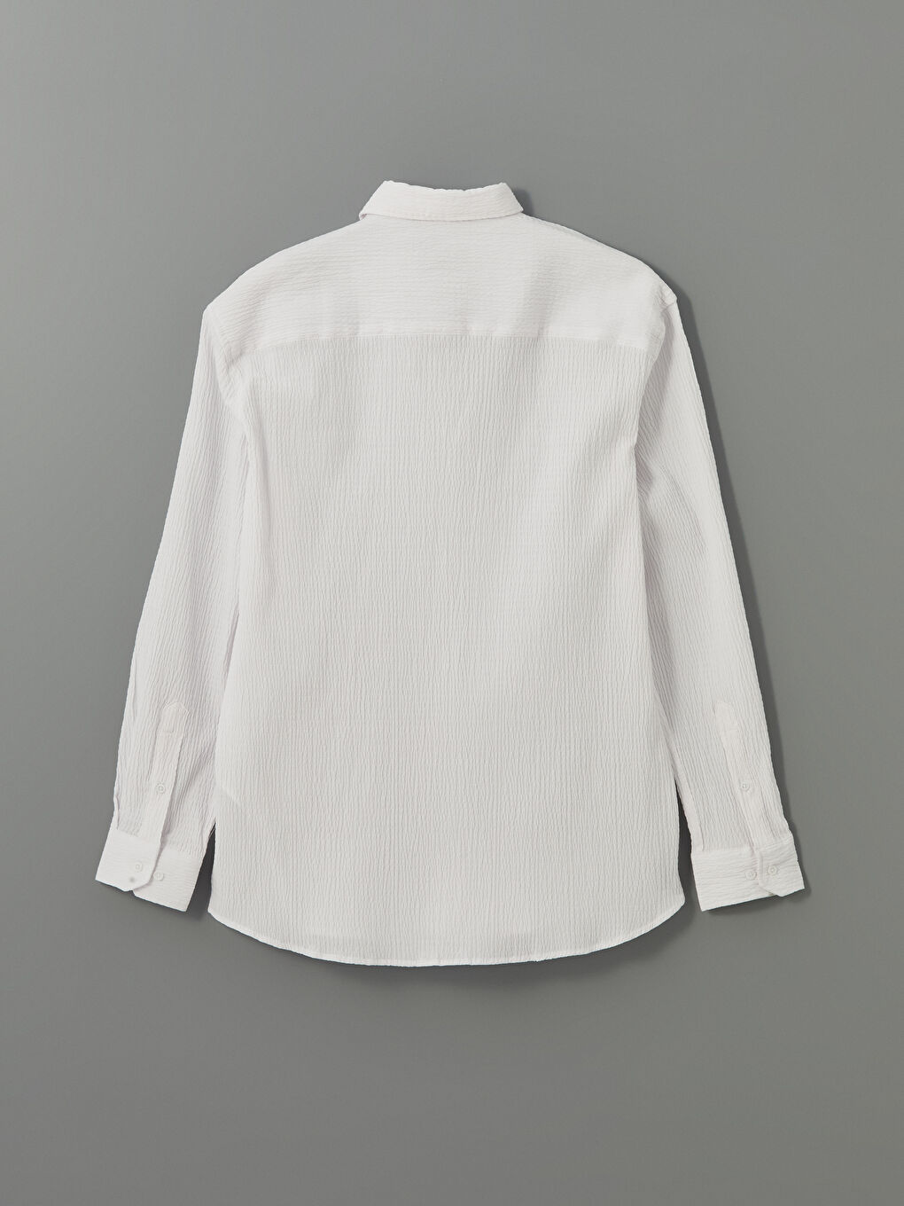 Beyaz Regular Fit Uzun Kollu Erkek Dokulu Gömlek-5