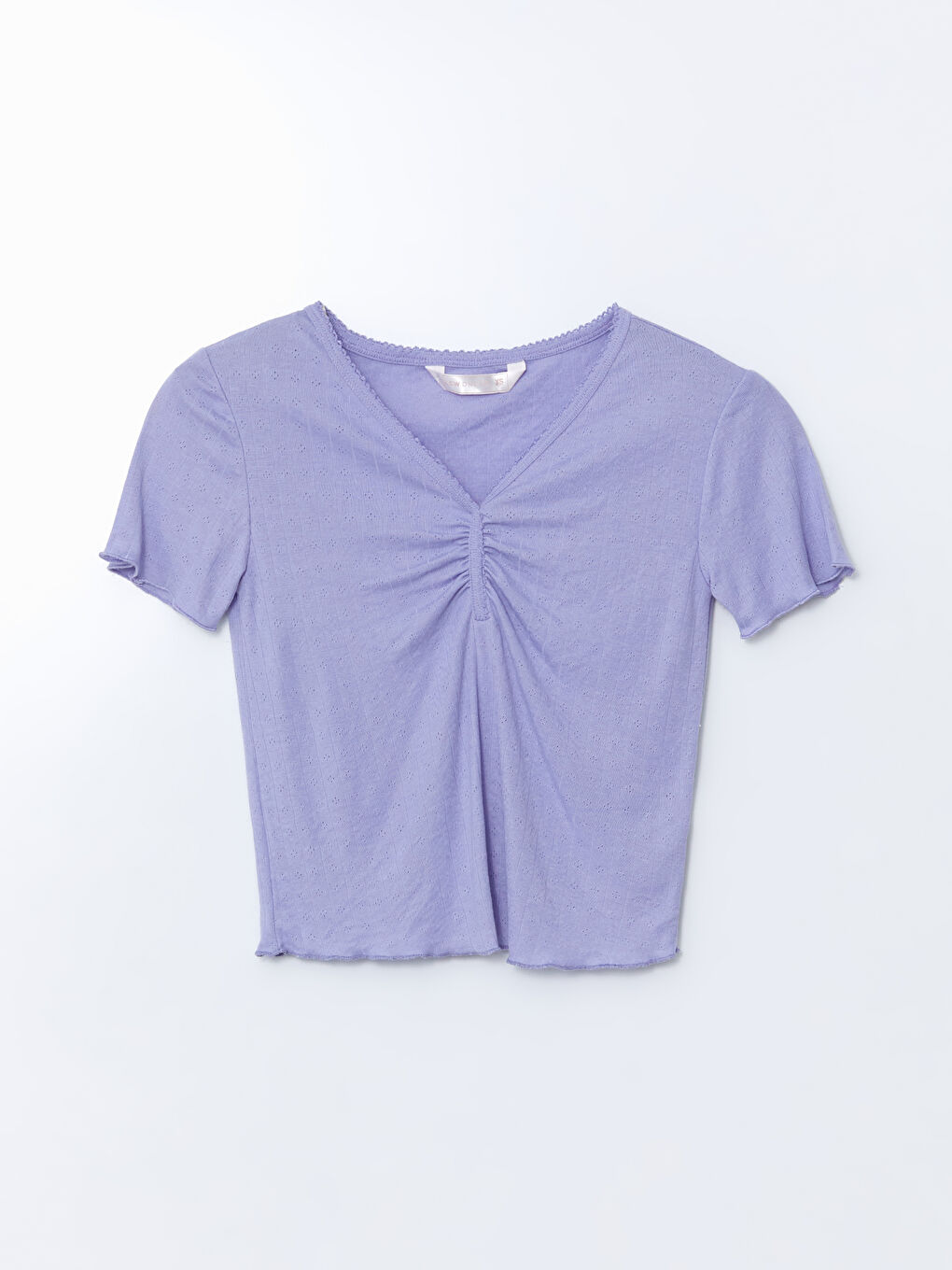 Lila V Yaka Kendinden Desenli Kadın Pijama Üstü-10