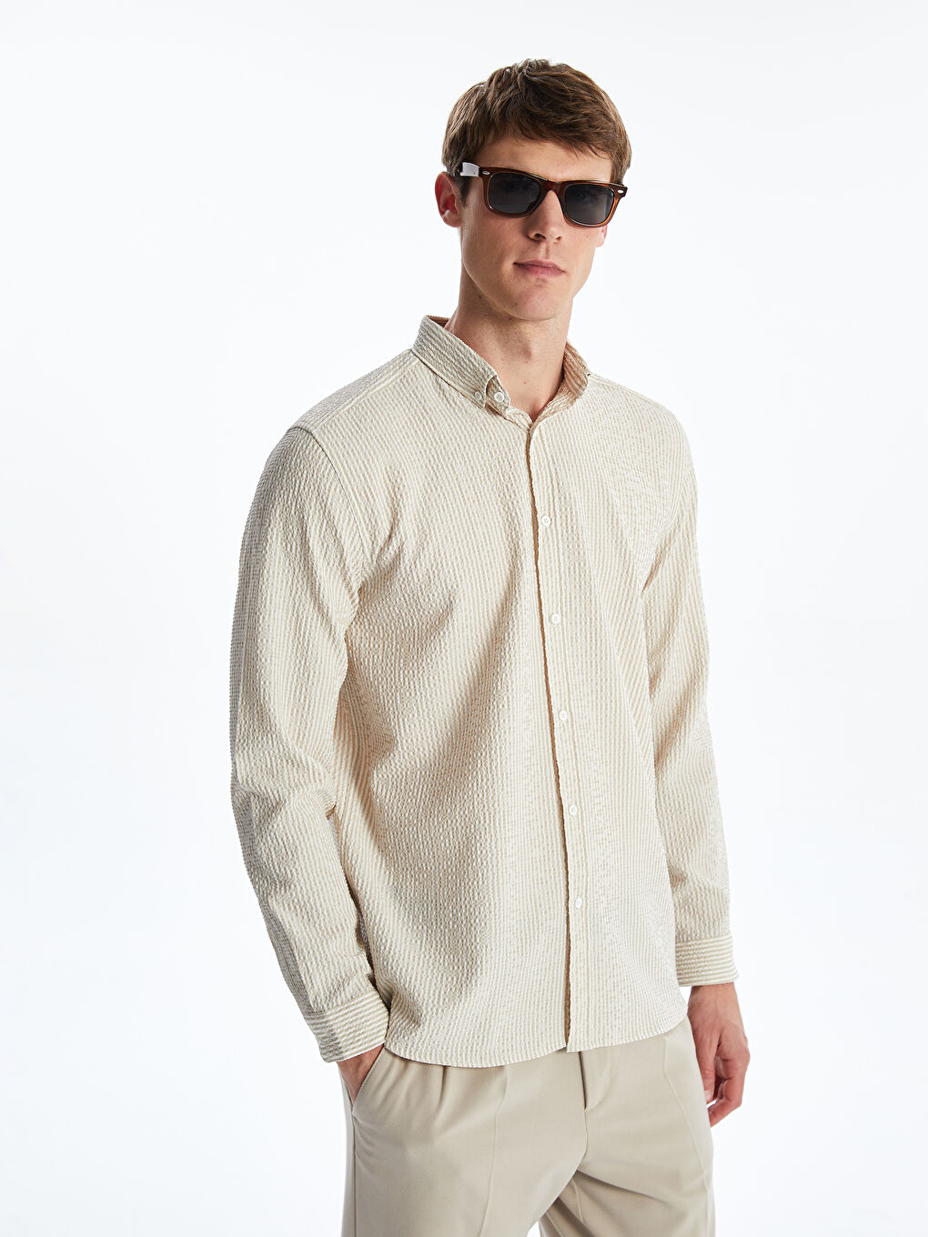 Slim Fit Long Sleeve Men's Shirt -W45171Z8-LE8