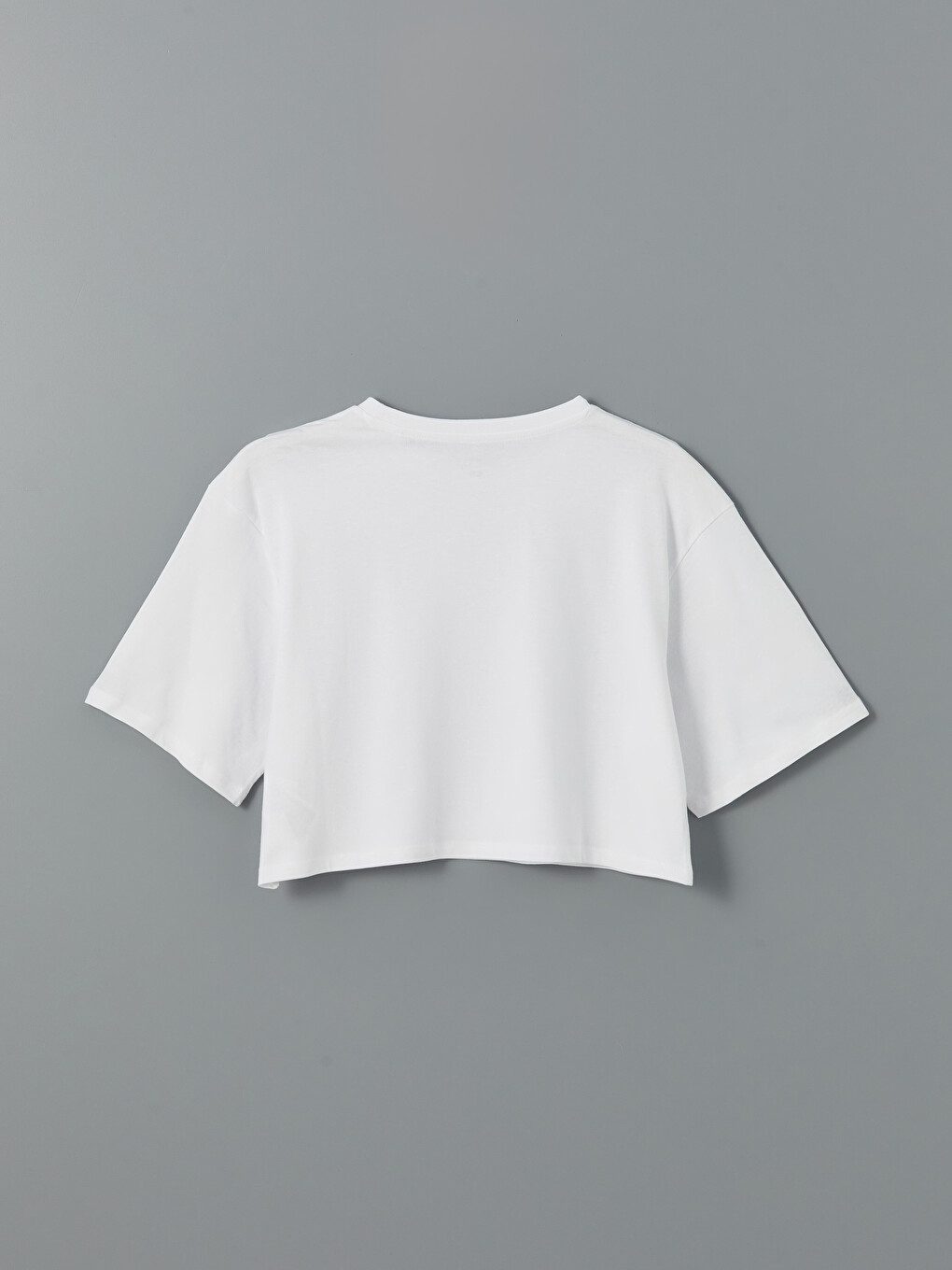 Bisiklet Yaka Düz Kısa Kollu Oversize Kadın Crop-5