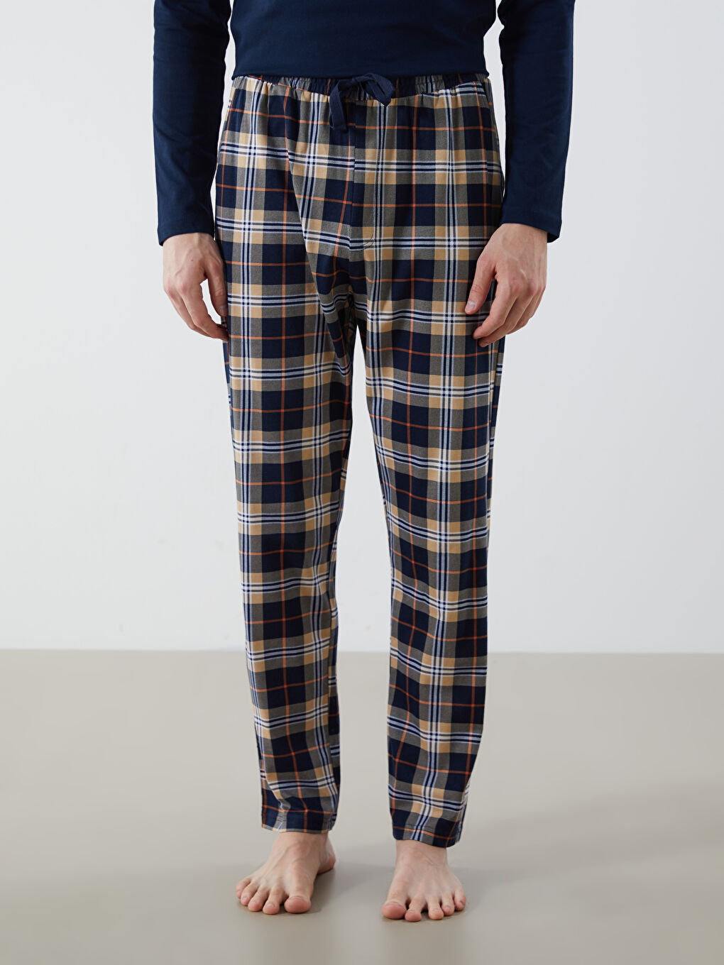 Bej Standart Kalıp Ekose Erkek Pijama Alt-1