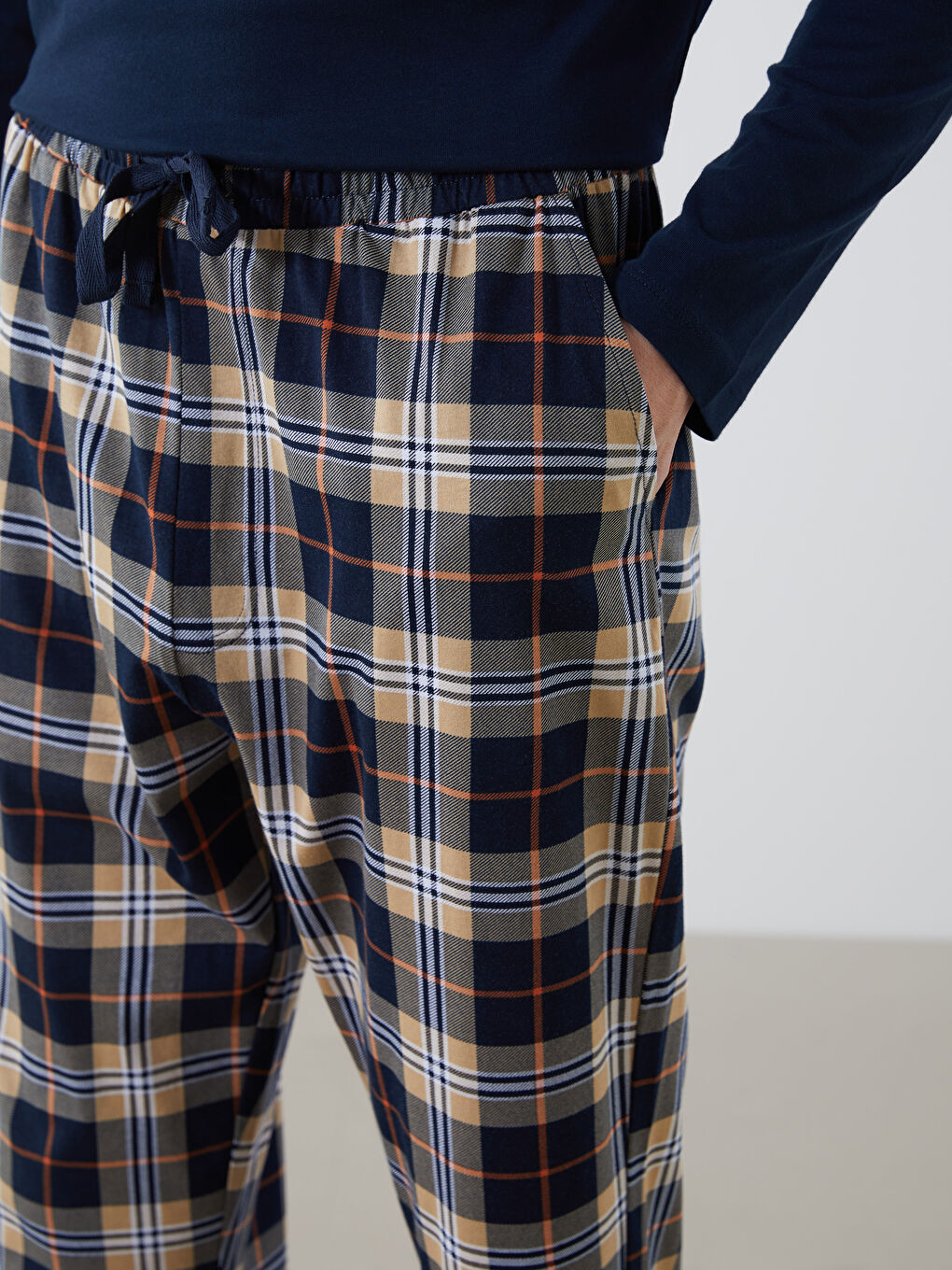 Bej Standart Kalıp Ekose Erkek Pijama Alt-2