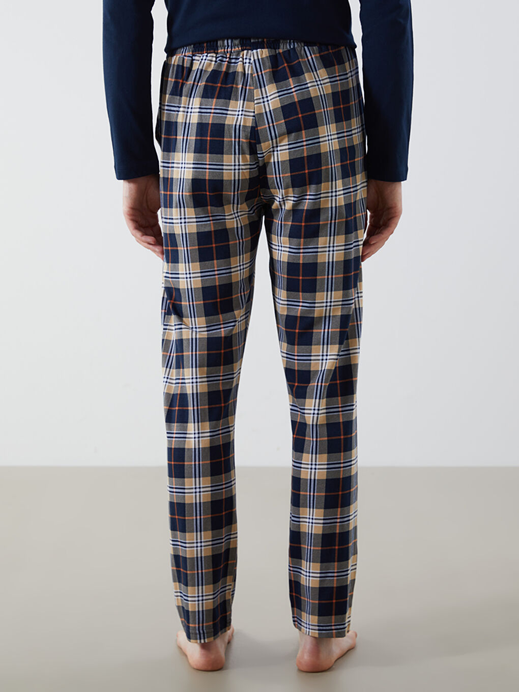 Bej Standart Kalıp Ekose Erkek Pijama Alt-3