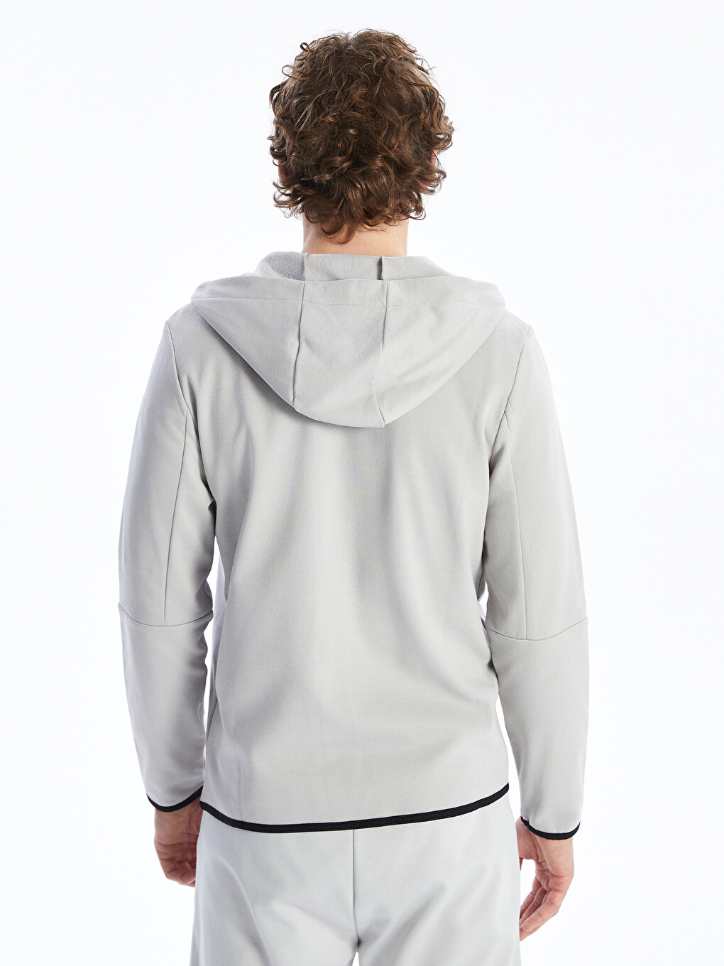 Gri Kapüşonlu Uzun Kollu Erkek Fermuarlı Sweatshirt-3