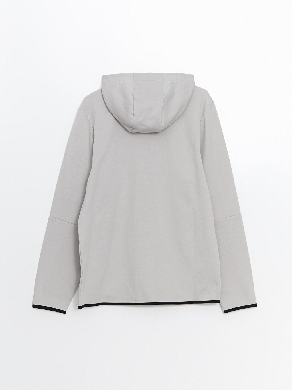 Gri Kapüşonlu Uzun Kollu Erkek Fermuarlı Sweatshirt-6