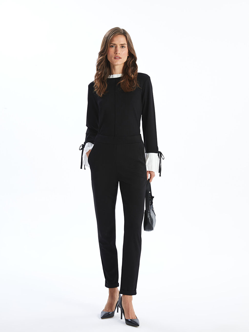 Pantalone za žene sa lastišem u struku -W49209Z8-CVL