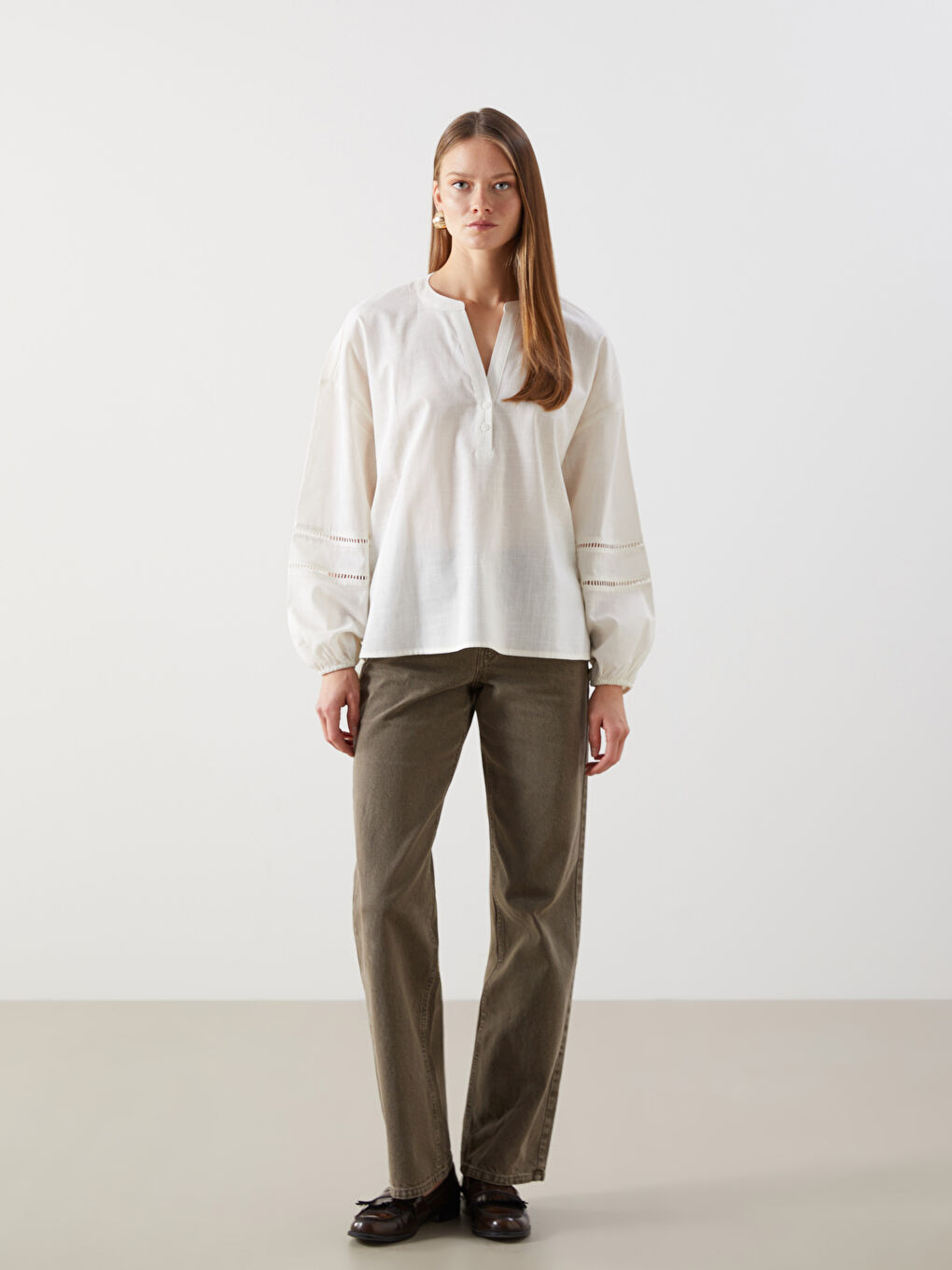 Notch Neck Hole-Knitted Women's Blouse-1