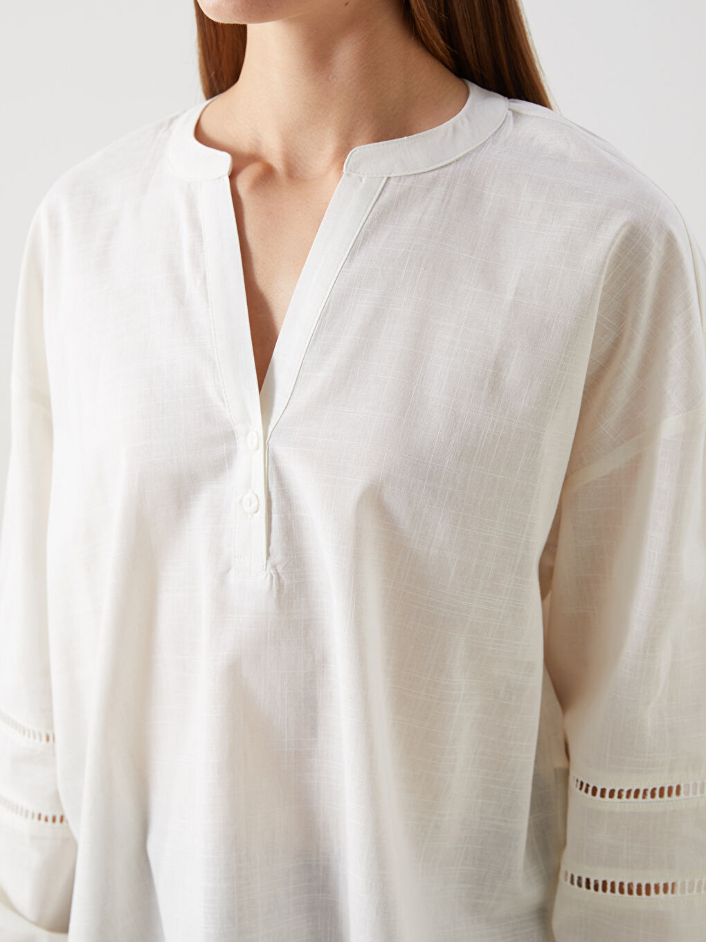 Notch Neck Hole-Knitted Women's Blouse-2