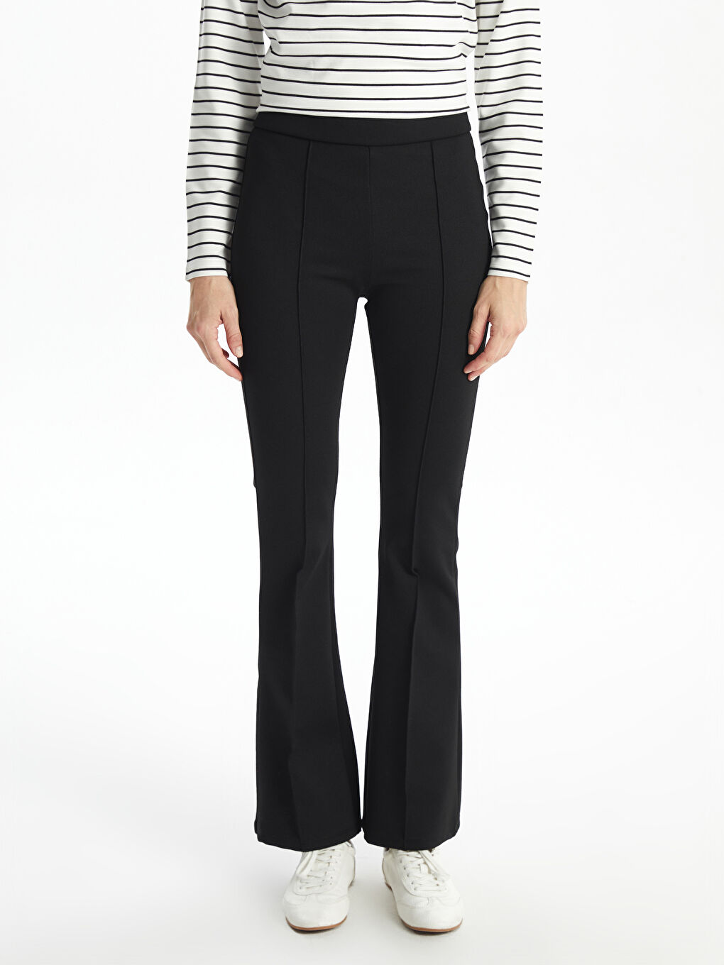 Siyah Dar Fit İspanyol Paça Kadın Tayt Pantolon-1