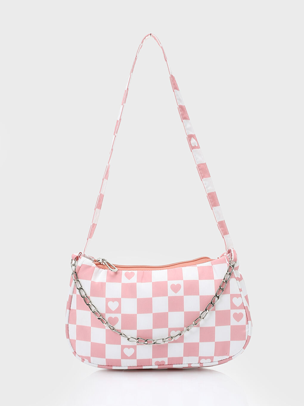 Pembe Ekose Desenli Kız Çocuk Baget Çanta