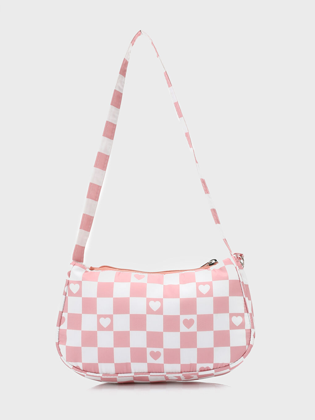 Pembe Ekose Desenli Kız Çocuk Baget Çanta-3