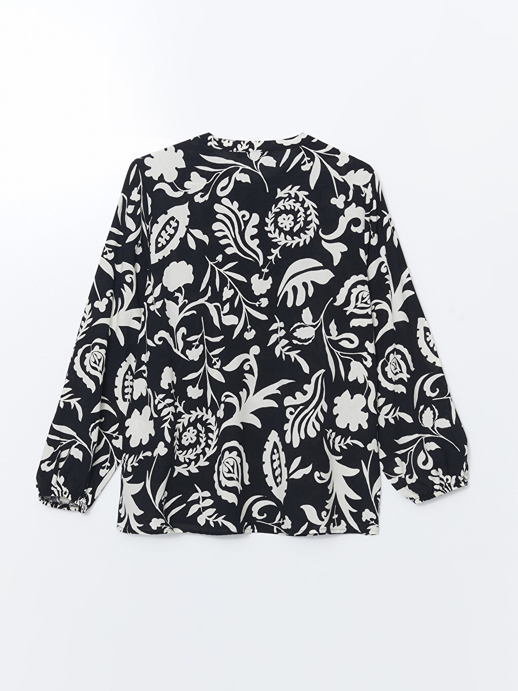 Tie Neck Patterned Long Sleeve Oversize Women's Blouse-5