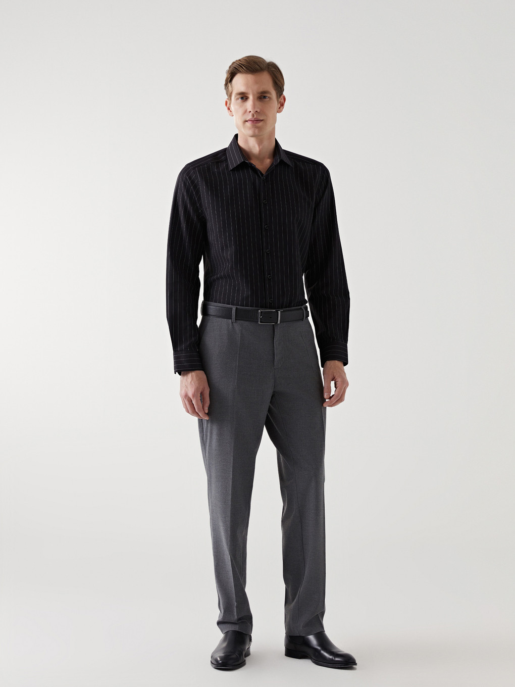 Slim Fit Long Sleeve Striped Twill Men's Shirt-1