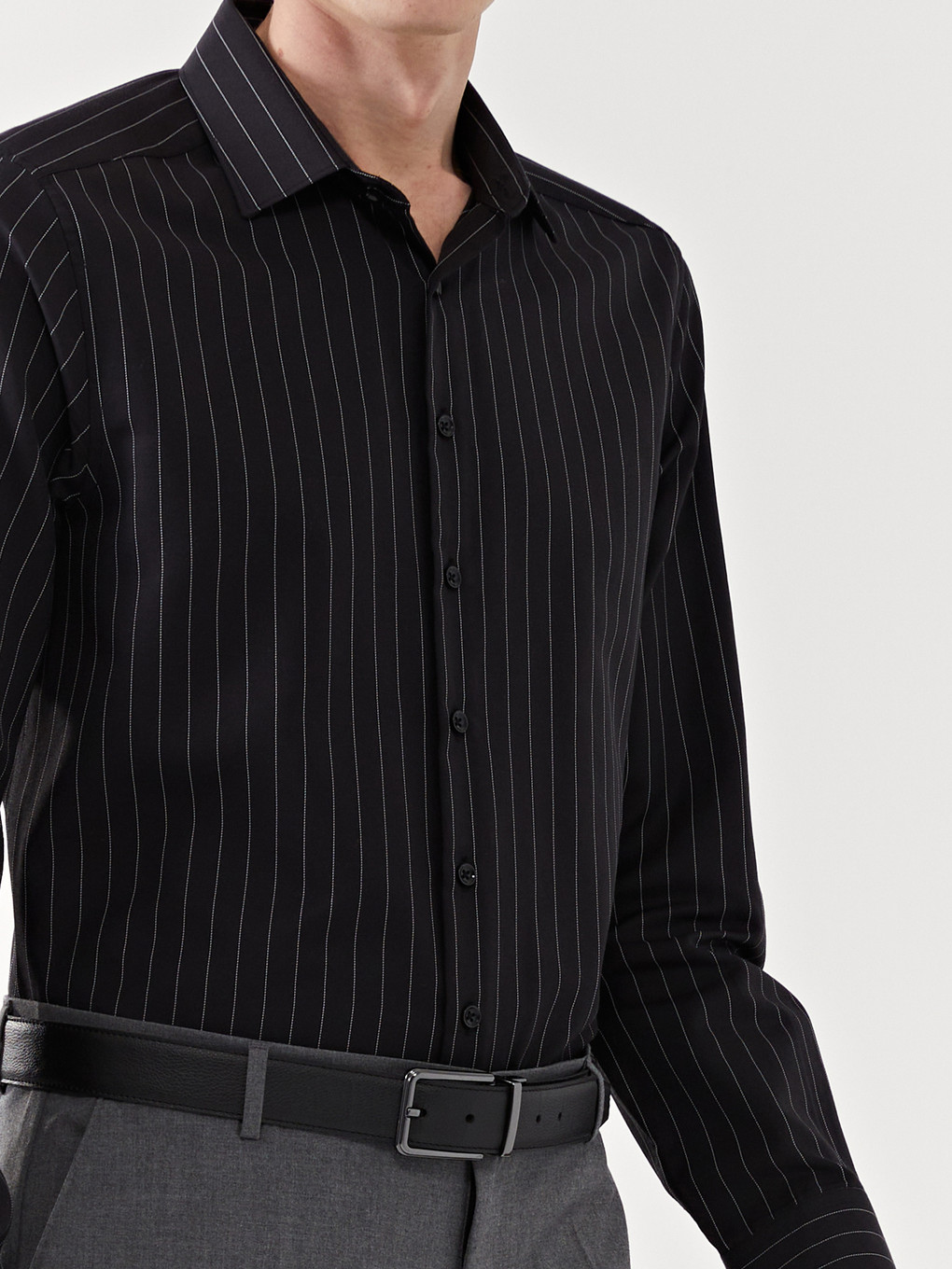 Slim Fit Long Sleeve Striped Twill Men's Shirt-2