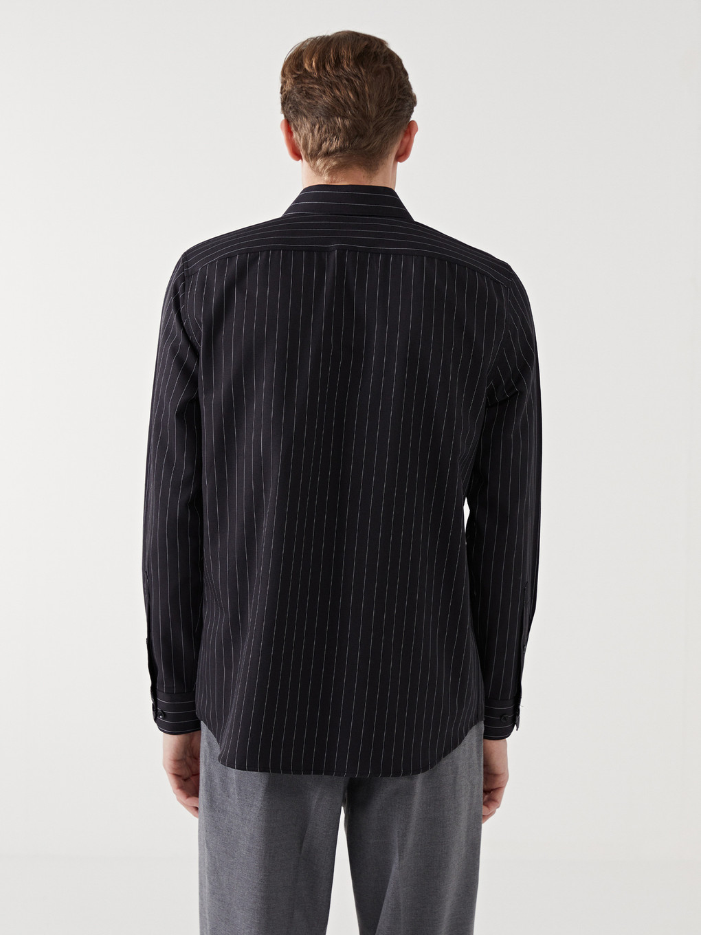 Slim Fit Long Sleeve Striped Twill Men's Shirt-3