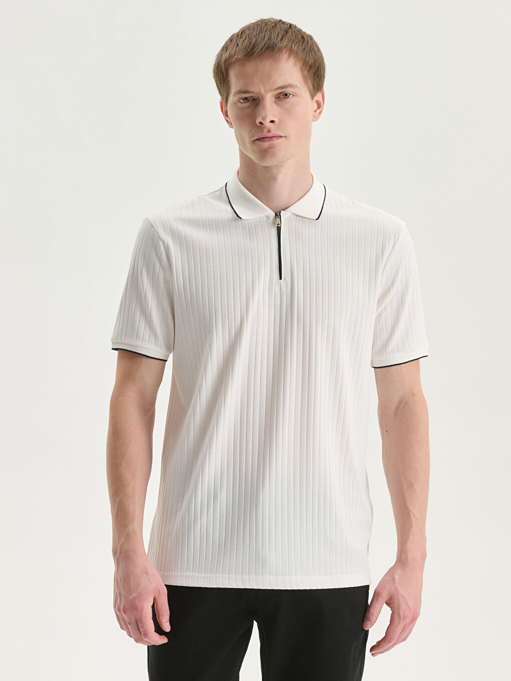 Polo Neck Men's Textured T-Shirt