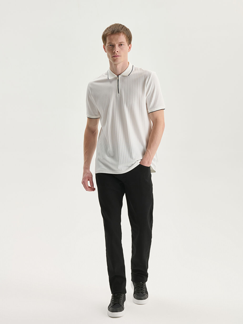 Polo Neck Men's Textured T-Shirt-1
