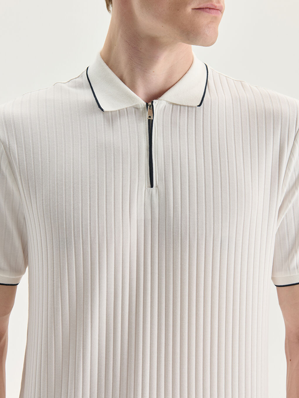 Polo Neck Men's Textured T-Shirt-2