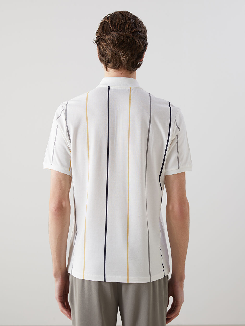 Polo Neck Short Sleeve Striped Pique Men's T-Shirt -S4MG68Z8-R9J