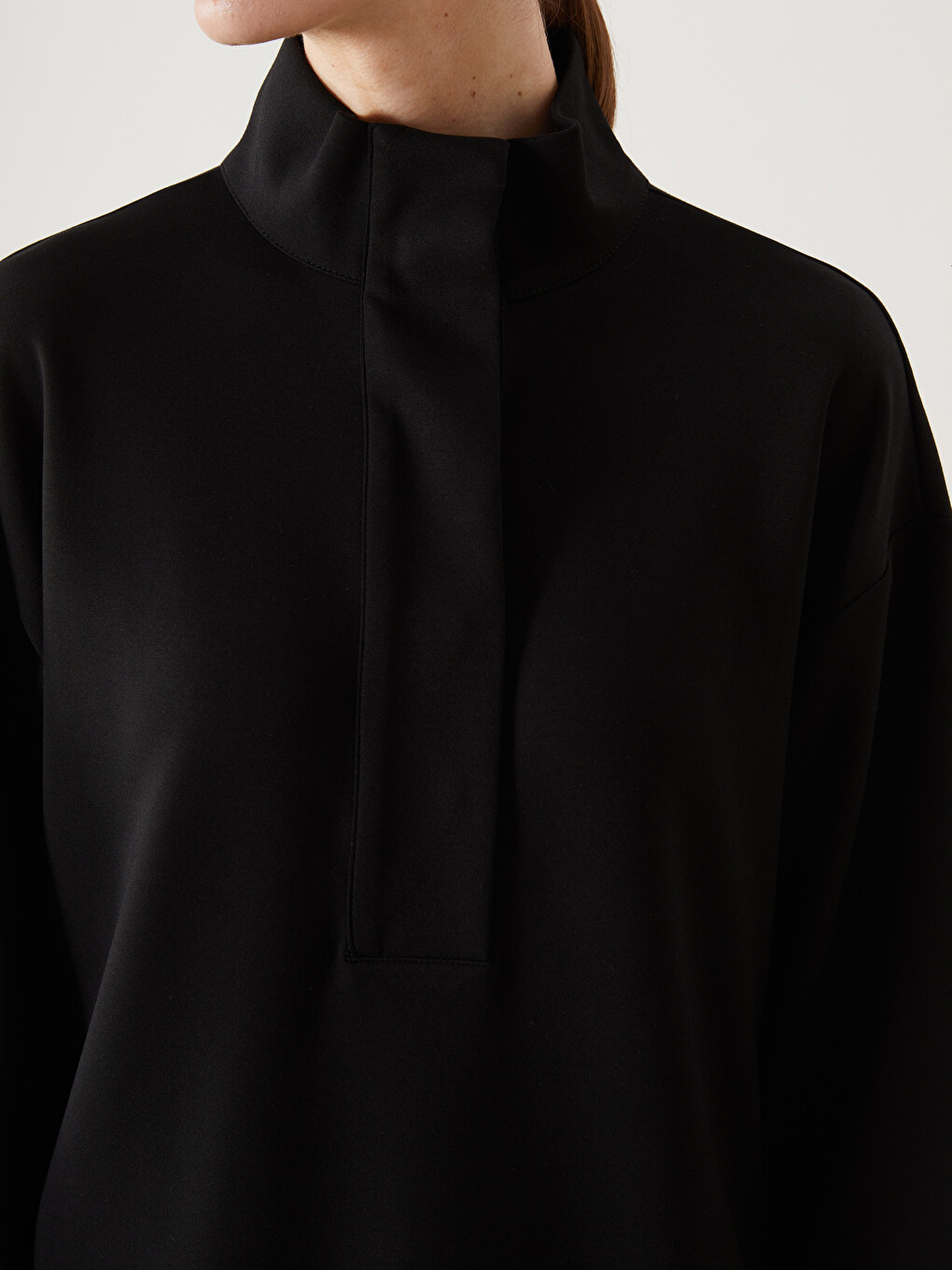 Siyah Dik Yaka Oversize Kadın Sweatshirt Tunik-5