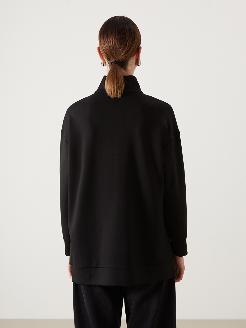 Siyah Dik Yaka Oversize Kadın Sweatshirt Tunik-7