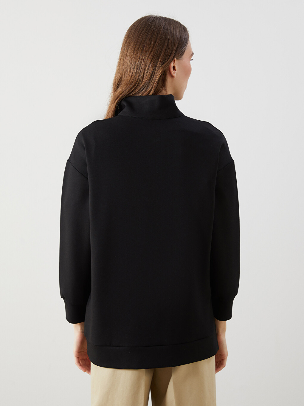 Siyah Dik Yaka Oversize Kadın Sweatshirt Tunik-6