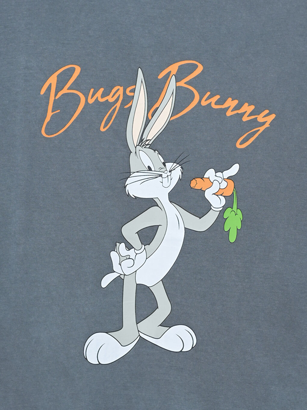 Gri Bisiklet Yaka Bugs Bunny Baskılı Kadın Tişört-8