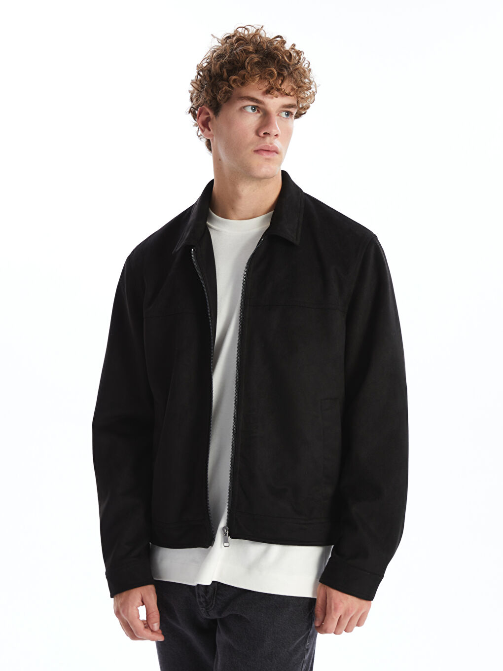 Standard Fit Collared Neck Suede Men's Coat -S50150Z8-CVL